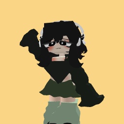 Snooze by SZA and Saturn emo girl listening to those songs with head phones and anime eyes with crop top and legwarmers green and dark green☆