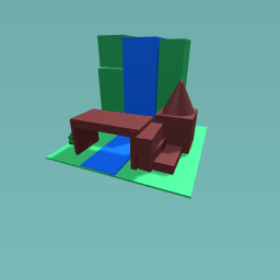 House and brige and a water fall