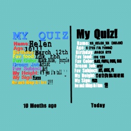 My Quiz: 10 months ago Vs Today.