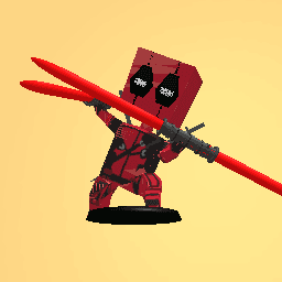 Deadpool with two dual lightsabers
