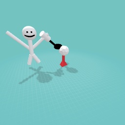 Stick figure hiting a golf ball on a tee with a golf club.
