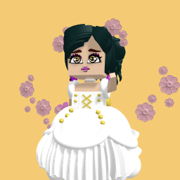 white dress with golden desines and hair flower...
