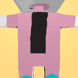 Pink outfit with blue boots and purple gloves