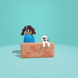 3d girl and dog watching over a wall