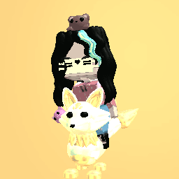 Pink outfit with jeans & kitsune