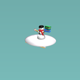 Snow man holding hot chocolate and books