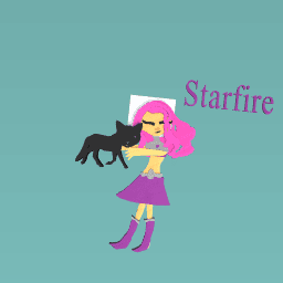 Starfire hugging a kitty