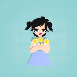 cute anime girl holding flowers