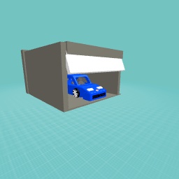 Blue bugatti in a garage