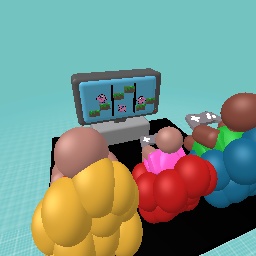 Family playing Kirby game