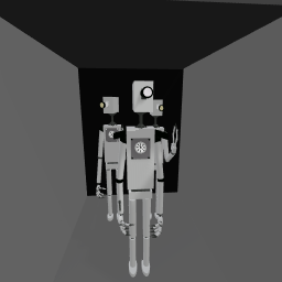 the robot leader with his robot guards