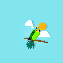 Budgie having a good time on a branch