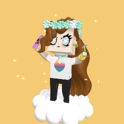 Cutie girl on cloud with iPhone