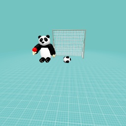 panda holding a lollipop with a soccer ball