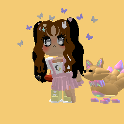 cute school girl and cute pet