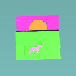 A unicorn walking in a sunset