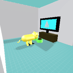 Just a normal cat eating food watching tv.