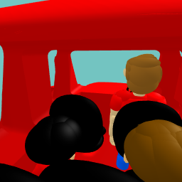 2 boys and dad in their car