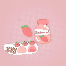 ♡Strawberry milk with bear cookies, strawberrys and strawberry mochi♡