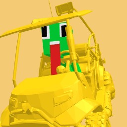 Unspeakable riding a golden jeep