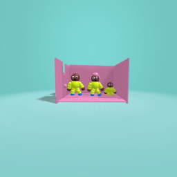 The yellow family in a pink room