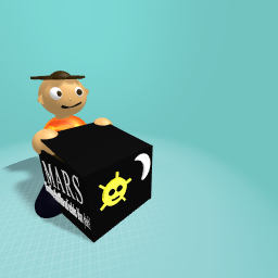 Boy with a Mars toy box with info about mars