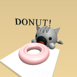 Tabby cat eating donut