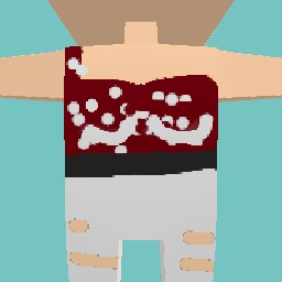 Maroon, polka dot, one strap crop-top, with white jeans with slits in them.