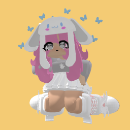 Cute girl with cinnamonroll hat and pastel pink hair!!