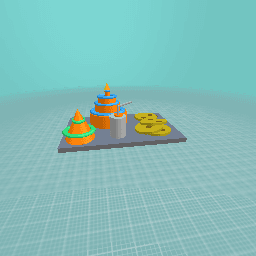 Cake/cookies/birthday hat/orange juice
