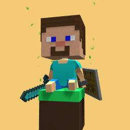 steve siting on a grass block with particles