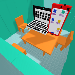 big tabe ,chair phone and computer