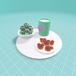 Milk, mickey mouse cookies and mint choc chip mint ice cream