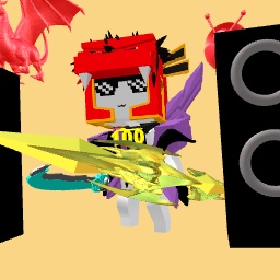 Cool,dragon warrior with red maker blade and boombox