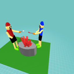 Booth and I make smores and hotdogs