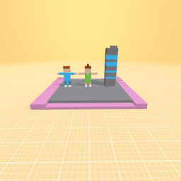 Giant people beside a building