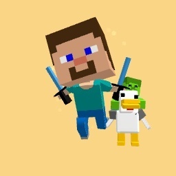 Steve with diamond sword and chicken jockey