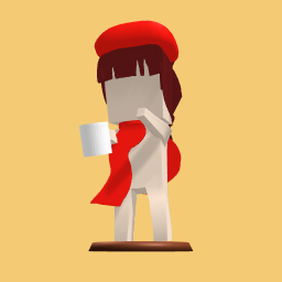 Items include: Red paris hat,mug of chocolate,hair and scarf