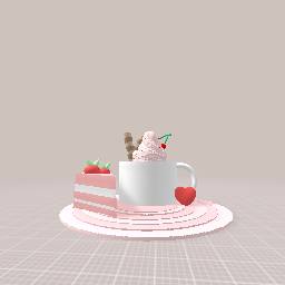 Hot chocolate + cake (strawberry theme)