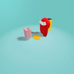 Hand cutting potato with angry among us character red