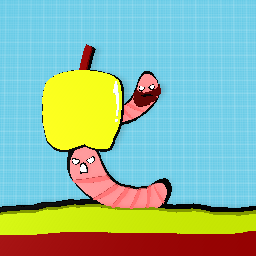 two worms fighting over an golden apple but one of them has a beard