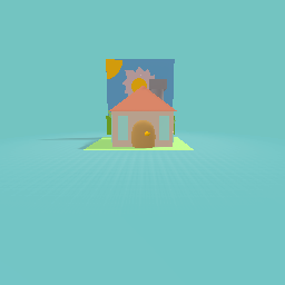 House behind giant flower