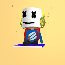 Marshmello sitting with listning a music of is own.