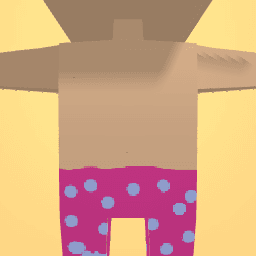 Pink pants with blue dots and pastel blue eyeshadow