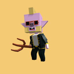 Loco pig with pichfork and sunglasses